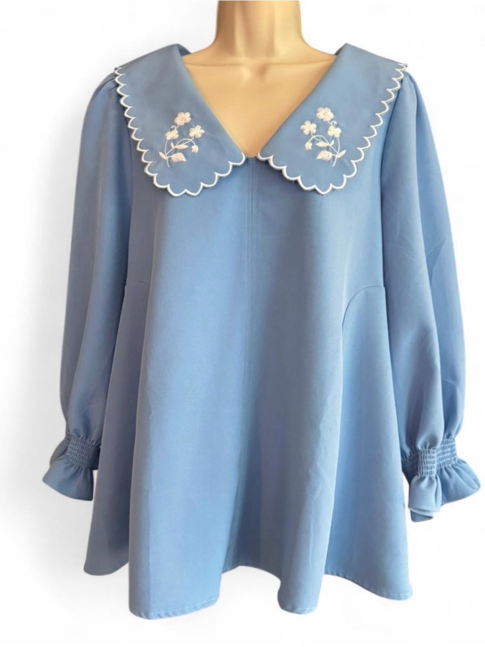 Tuckernuck XL Blue Peter Pan Collar Embroidered Tunic Top Cottagecore